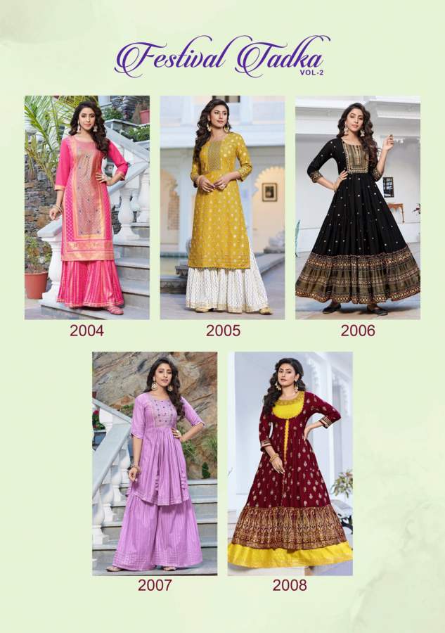 Festival Tadka 2 Heavy Rayon Exclusive Wear Fancy Kurti With Sharara Collection